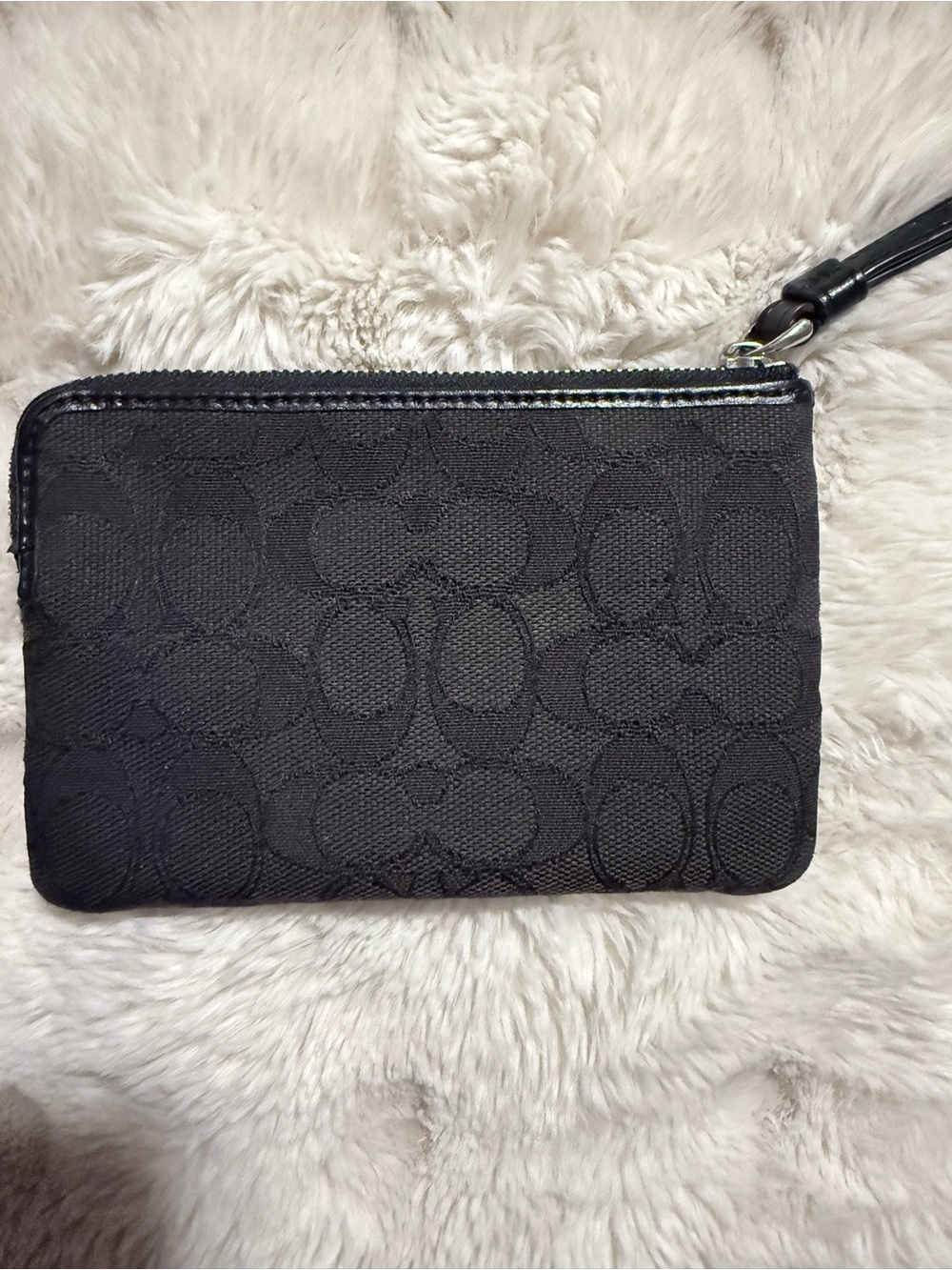 Coach Black Signature Wristlet Wallet Zip Pouch Canvas Leather Trim - Picture 7 of 7